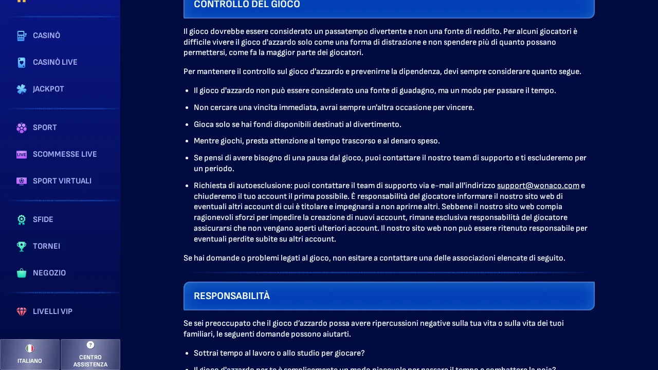 Wonaco responsible gambling